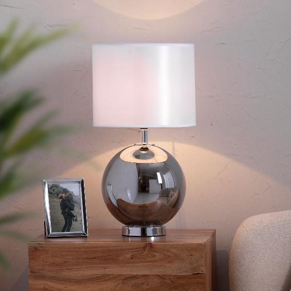 LAMPARA CRISTAL 48*25*25 CM. PANTALLA SEDA BLANCA