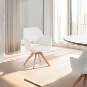SILLA ANKER GIRATORIA 360º, TAPIZADO BEIGE, PATAS MADERA. 81*62*59 CM