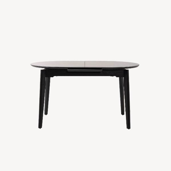 MESA EXTENSIBLE OVALADA 140/180*85*76 CM, TAPA PORCELANICO NEGRO Y BASE METAL NEGRO