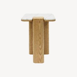 Mesa auxiliar Delfos, chapa roble y porcelanico blanco 51 cm