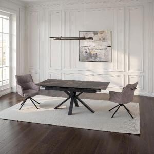 MESA EXTENSIBLE 140/180*85*76 CM, TAPA PORCELANICO NEGRA Y BASE METAL NEGRO
