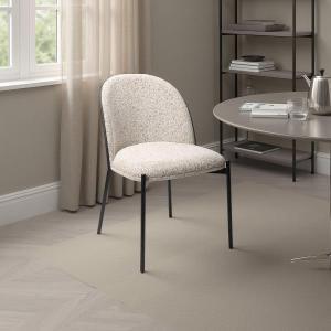 Ingrid chair, curved black veneer seat and mottled white upholstery