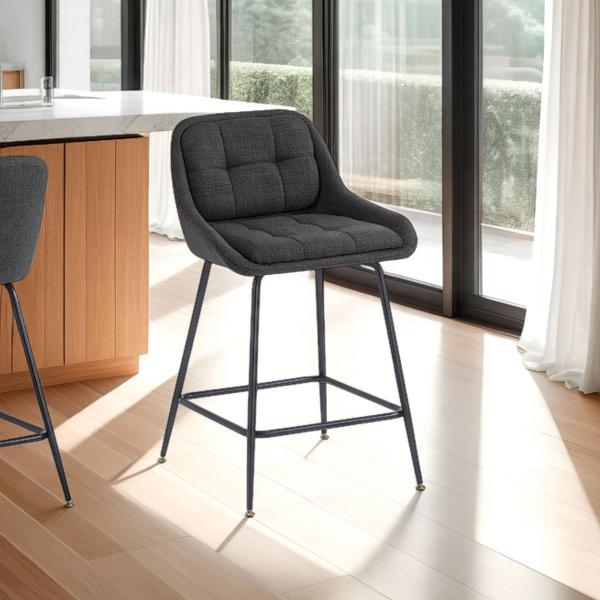 TABURETE BELMONT, TAPIZADO GRIS MARENGO, PATAS METAL NEGRO, ASIENTO 65 CM. 80*54*55 CM