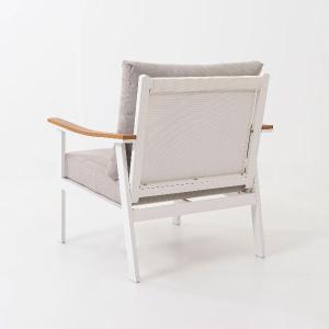 Corinto white outdoor set with wood and beige seat