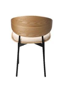 Lena chair, curved oak veneer seat and beige upholstery