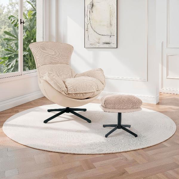 SILLON HANS GIRATORIO 360º. TAPIZADO INTERIOR BEIGE (ANTIMANCHAS, IGNIFUGO, ANTIARAÑAZOS MASCOTAS) 91*98*100 CM