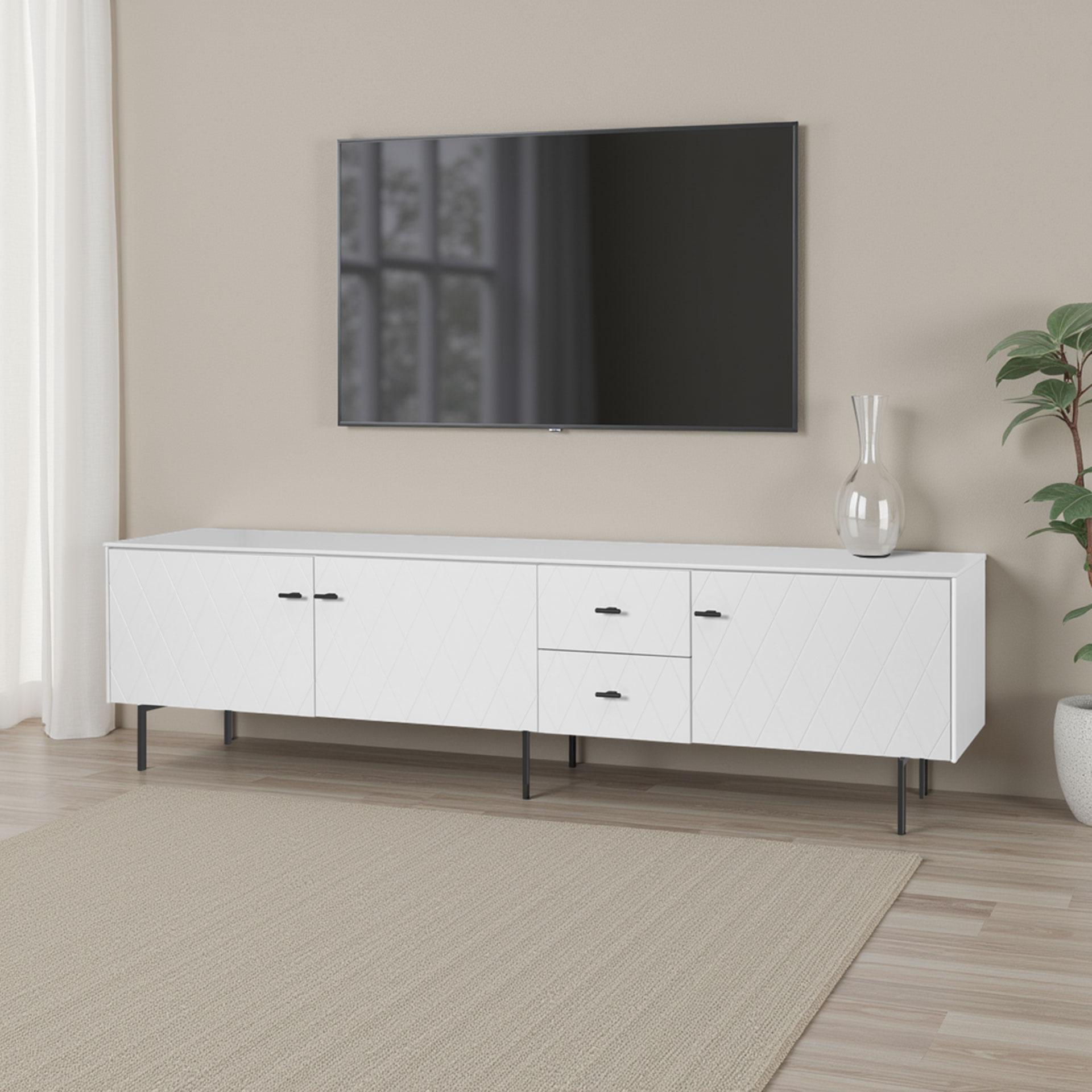 Mueble TV Diamond 3 P + 2 C lacado blanco 222*50*40 cm