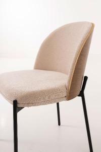 Ingrid chair, curved walnut veneer seat and beige upholstery