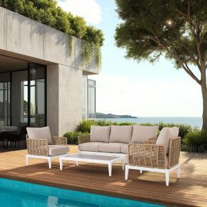 Salon de jardin blanc Granadella avec corde synthétique et assises beiges