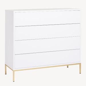COMODA PUSH 4 C. LACADO BLANCO, BASE METAL ORO. 100*95*40 CM