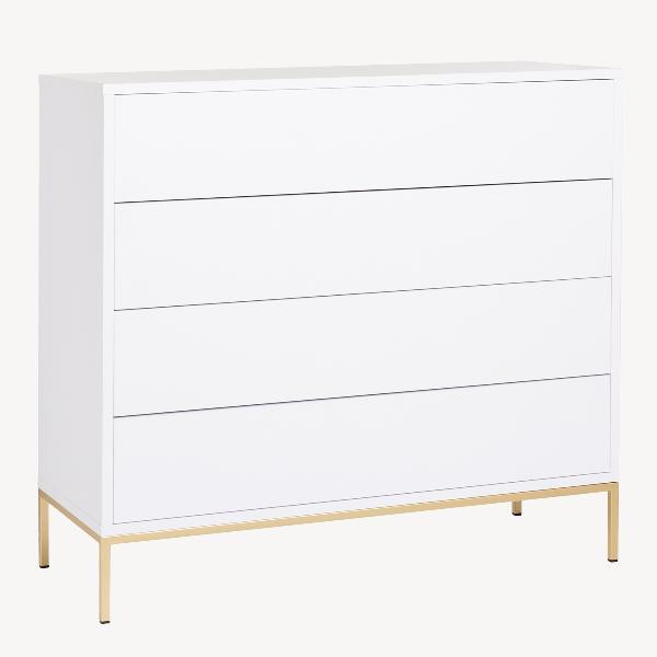 COMODA PUSH 4 C. LACADO BLANCO, BASE METAL ORO. 100*95*40 CM
