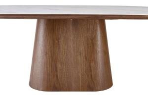 Mesa comedor con pie chapa nogal y tapa en porcelánico blanco