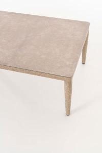 Set terraza Formentor, sofa, 2 butacas y mesa centro aluminio imitación madera y asiento beige