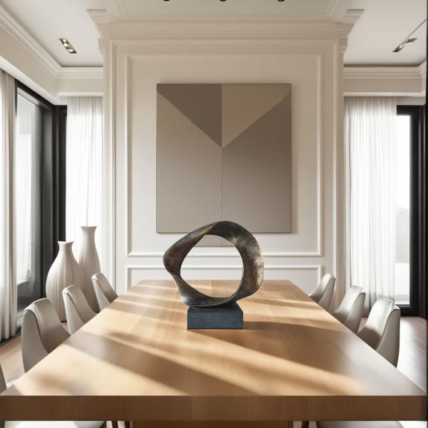 ESCULTURA POLYRESINA 57*55.5*15 CM. CINTA CIRCULAR ORO VIEJO Y BASE NEGRO