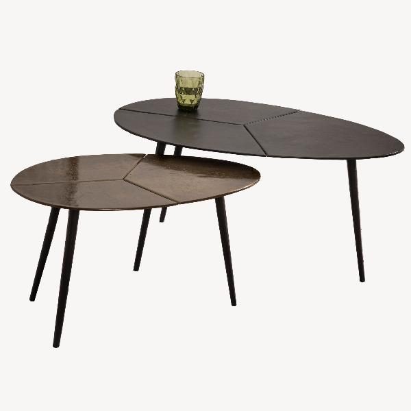 MESAS CENTRO METAL DORADO ENVEJECIDO Y PATAS METAL NEGRO