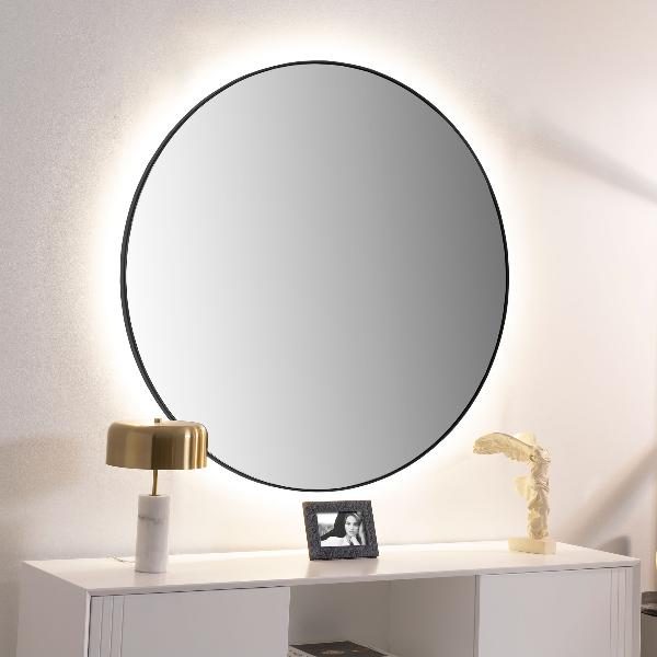 ESPEJO NEGRO CON LUZ LED CON SENSOR TACTIL.
