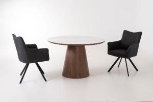 Mesa comedor 120 cm. Chapa nogal y pórcelanico blanco