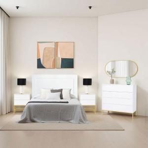 Mesita Push 2 cajon lacado blanco base oro 48 cm