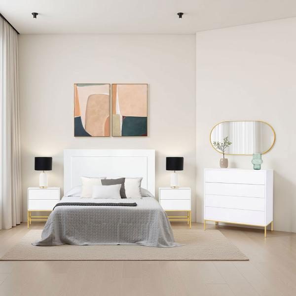 MESITA PUSH 2 CAJONES LACADA BLANCO. BASE METAL ORO. 74*48*33,5 CM