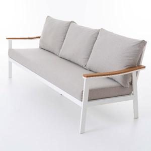 Set de exterior Corinto extructura blanco con madera y tejido beige