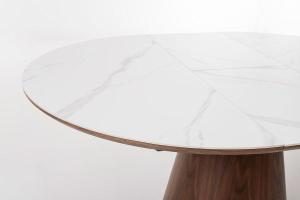 Mesa comedor extensible 120/160*76 cm, chapa nogal y pórcelanico blanco