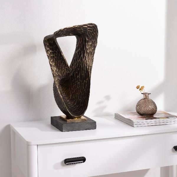 ESCULTURA POLYRESINA 50*30*20 CM, FIGURA  EFECTO BRONCE Y PIE EFECTO PIEDRA GRIS