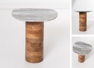 Mesa auxiliar base mango y tapa marmól