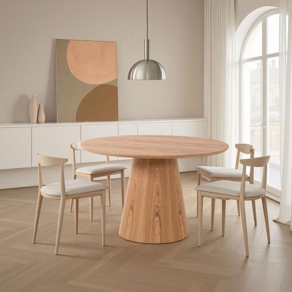 MESA COMEDOR REDONDA 120 CM. CHAPA ROBLE. ALTURA 76 CM