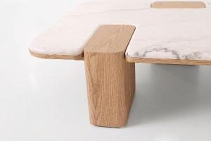 Delfos sofa table, oak veneer and white porcelain, 120 cm