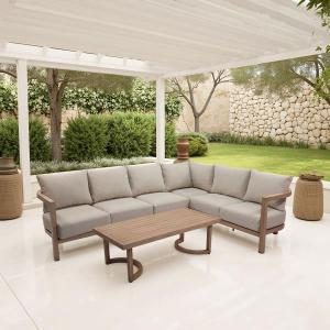 Rinconera exterior ava con mesa centro aluminio efecto madera y tejido beige