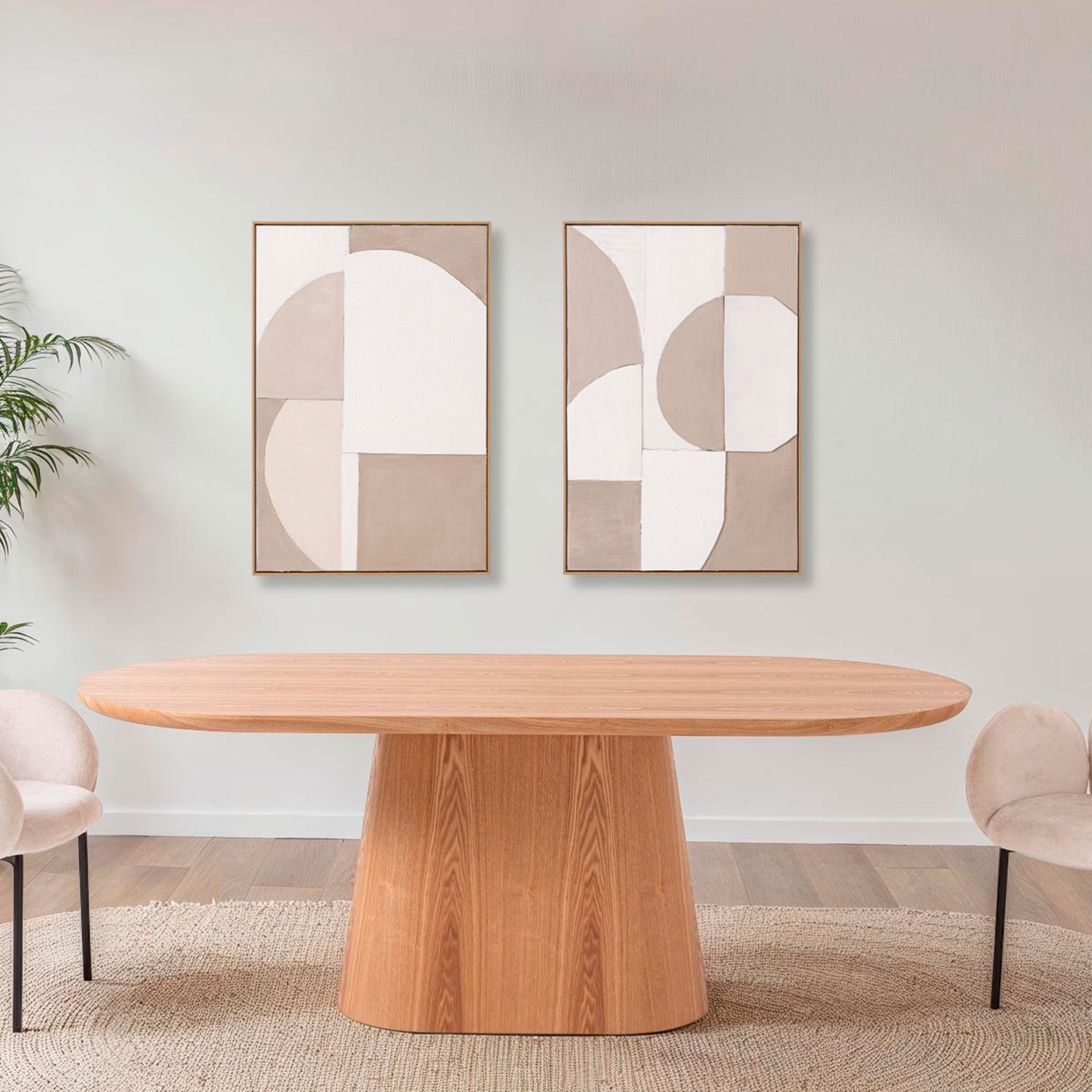 Set de 2 cuadros al óleo. Marco de madera color roble. 60*90 cm/ud.