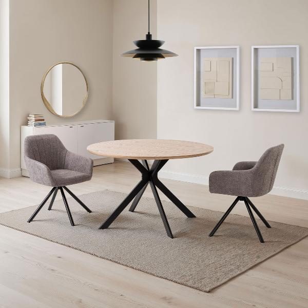 MESA COMEDOR TAPA REDONDA 120*120*75CM, TAPA CHAPA ROBLE, PIE METAL NEGRO