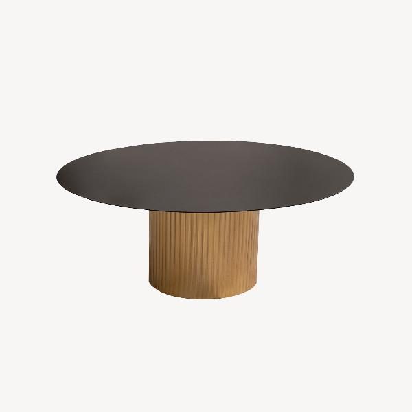 MESA CENTRO 80*80*32 CM. METAL DORADO Y TAPA METAL NEGRO