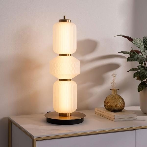 LÁMPARA SOBREMESA BOHEME 53*20 CM. CRISTAL TALLADO BLANCO MATEY BASE DORADA