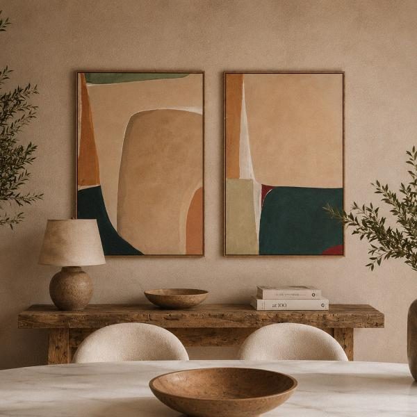 SET 2 CUADROS OLEO 60*90*3.5 CM. MARCO MADERA