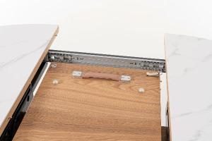 Mesa de comedor extensible 120/160*76 cm, chapa roble y porcelánico blanco