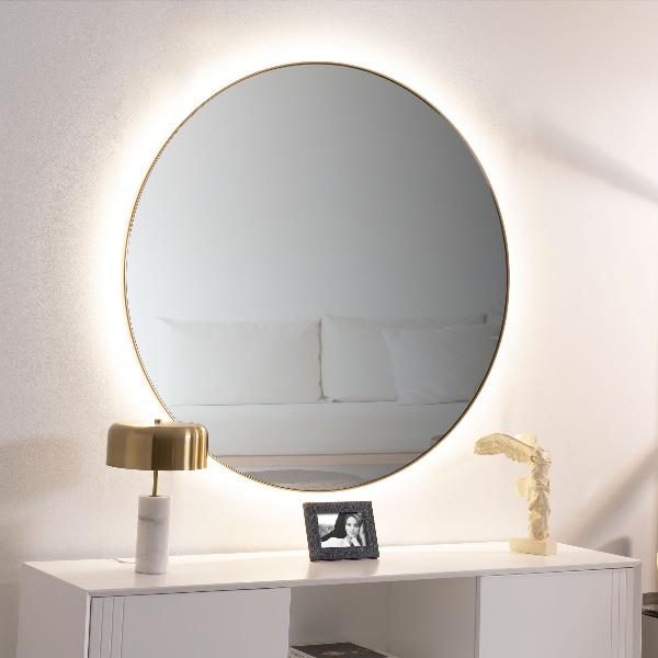 ESPEJO DORADO CON LUZ LED CON SENSOR TACTIL.