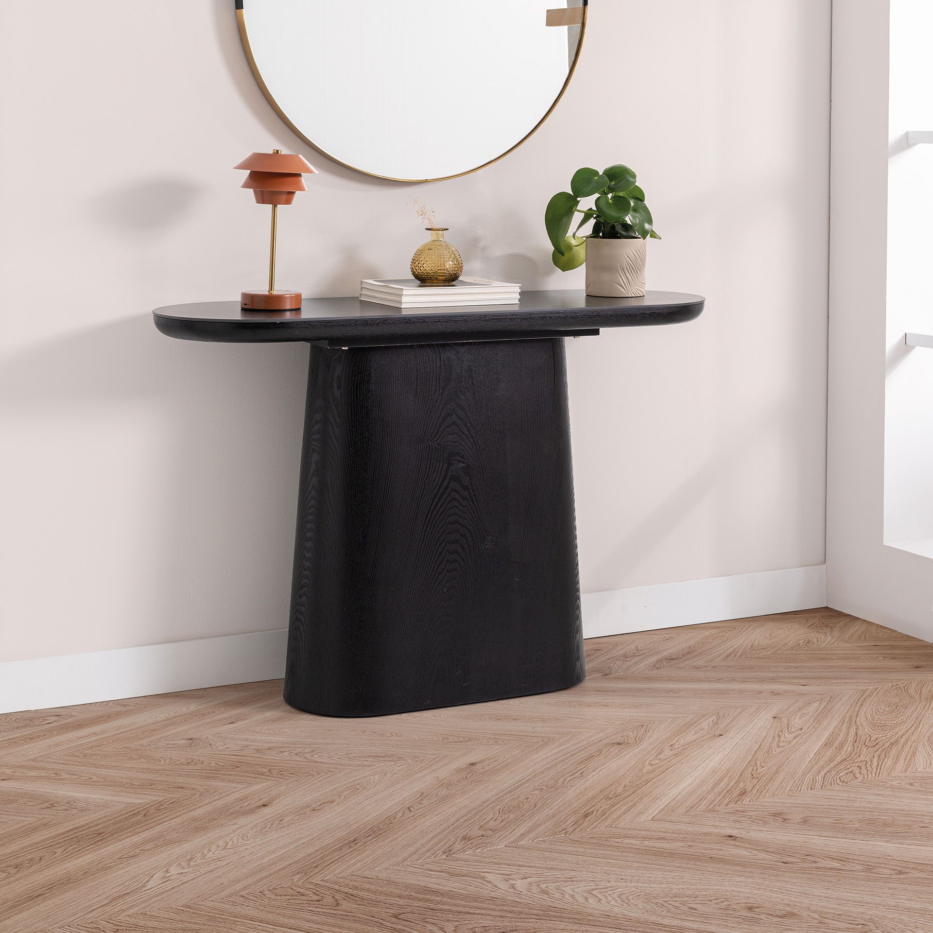 Console en placage de chêne noir et porcelaine 120*80*40 cm