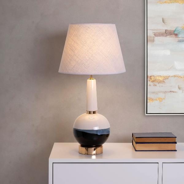 LAMPARA CERAMICA 53*24*24 CM. PANTALLA LINO BLANCA