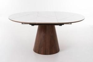 Mesa comedor extensible 120/160*76 cm, chapa nogal y pórcelanico blanco