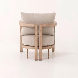 Ava outdoor set, sofa, 2 armchairs and sofa table in wood-effect aluminum and beige fabric