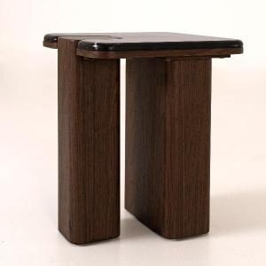 Mesa auxiliar Delfos, chapa nogal y porcelanico blanco 51 cm