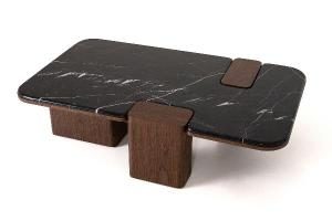 Mesa de sofá Delfos, chapa nogal y porcelánico blanco 120 cm