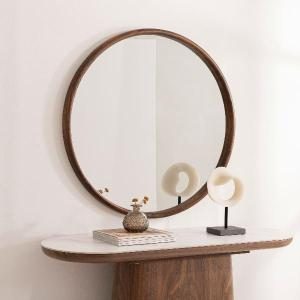 Espejo circular 90x90 cm madera maciza nogal