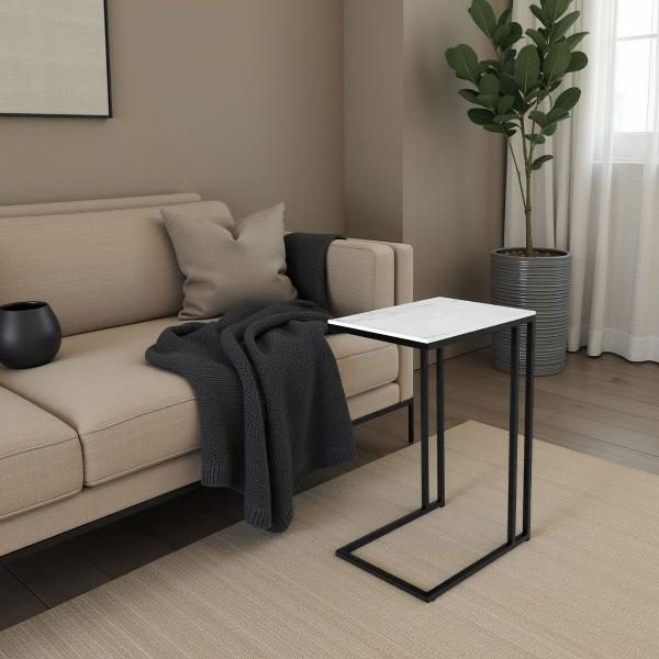 MESITA AUXILIAR BASE METAL, TAPA MARMOL. 62*40*30 CM