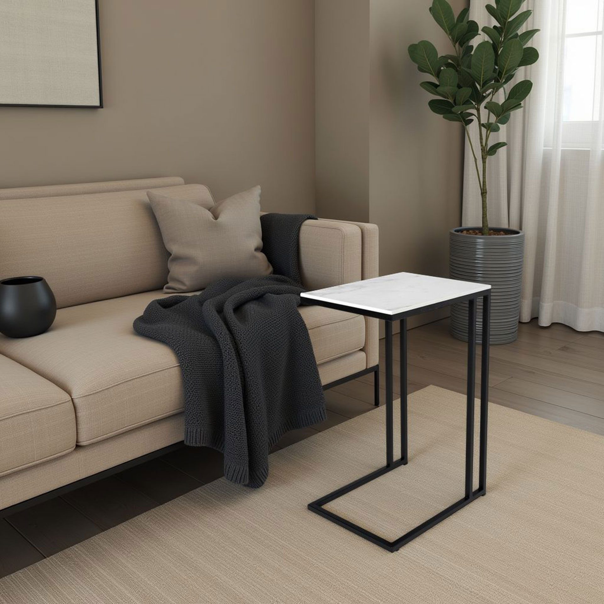 Mesita auxiliar metal y tapa marmol 62*40*30 cm (Elegir color base metal + color tapa mármol)