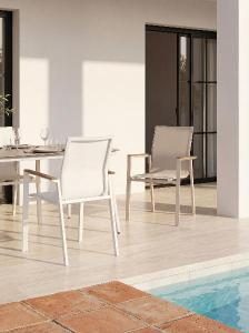 Enma stackable chair, beige aluminum and beige textilene