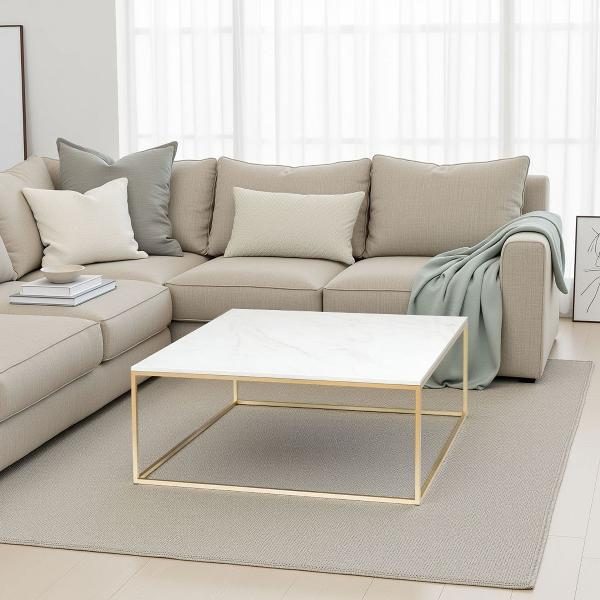 MESA CENTRO BASE METAL TAPA MARMOL. 80*45*80 CM