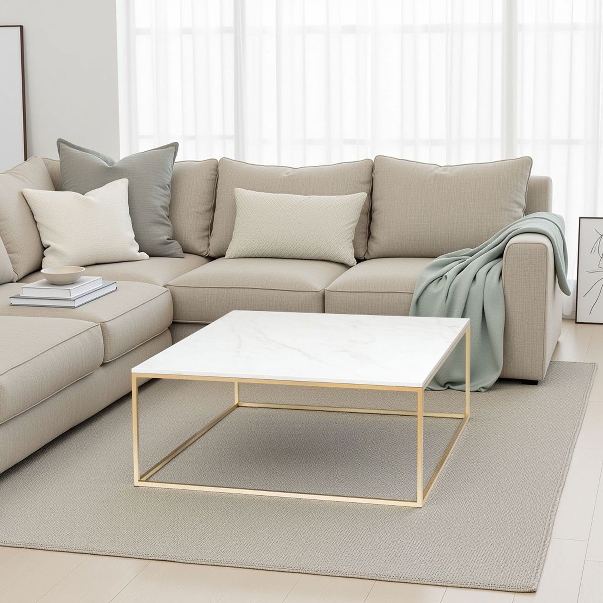 Mesa de centro metal y tapa de mármol 80*80*45 cm (Elegir color base metal + color tapa mármol)