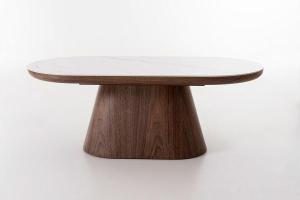 Couchtisch mit Eichenfurnierbasis und weißer Porzellanplatte